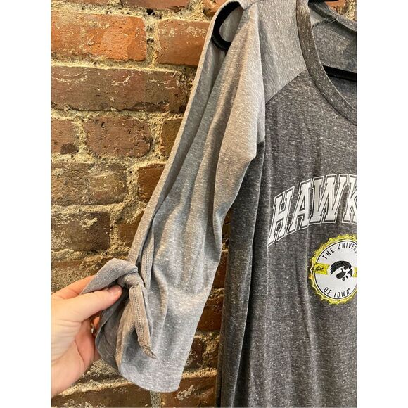 IOWA HAWKEYES Gold Glitter, Gray Cut-out Baseball 3/4 Sleeve T-Shirt Gameday Cou - Picture 7 of 10